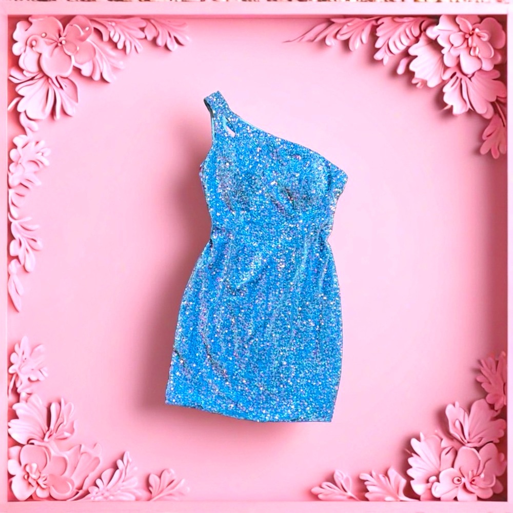Glamorous Blue Sequin One-Shoulder Dress
